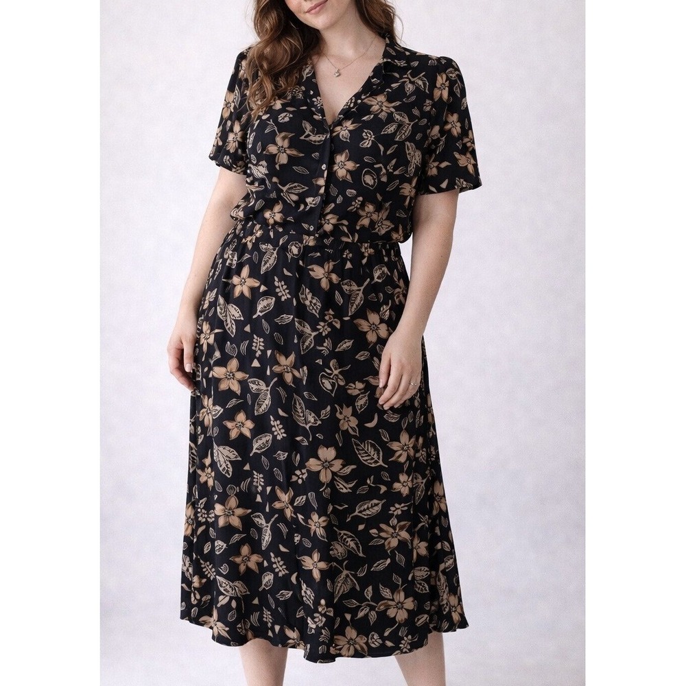 Vintage 90s Floral Skirt Set 2X Rayon Button Front Top Midi Soft Comfort Travel